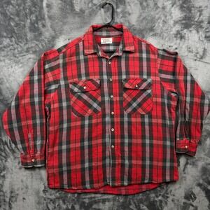 Private Property Flannel Shirt Mens XL Red Black Plaid Button Down USA Made